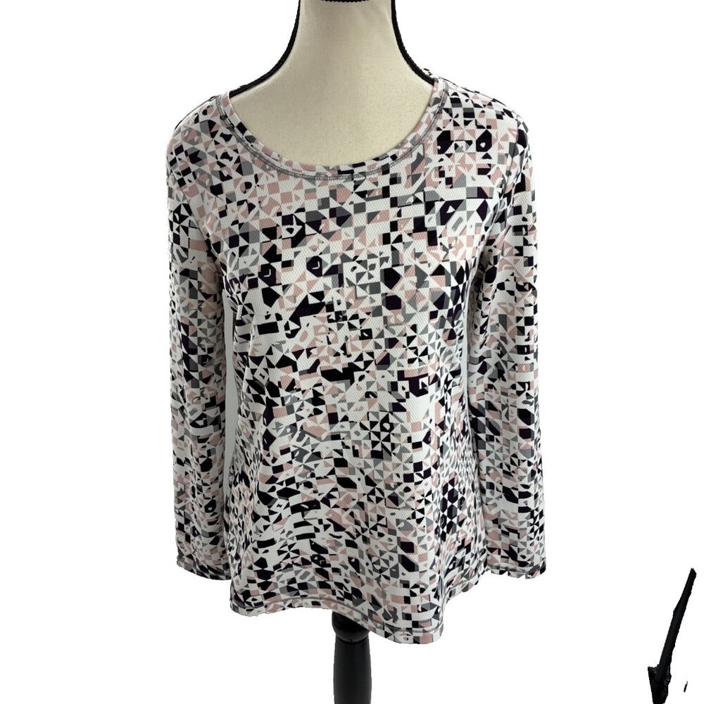 Chicos Womens Long Sleeve Top Geometric Print Stretch Casual Blouse Size S